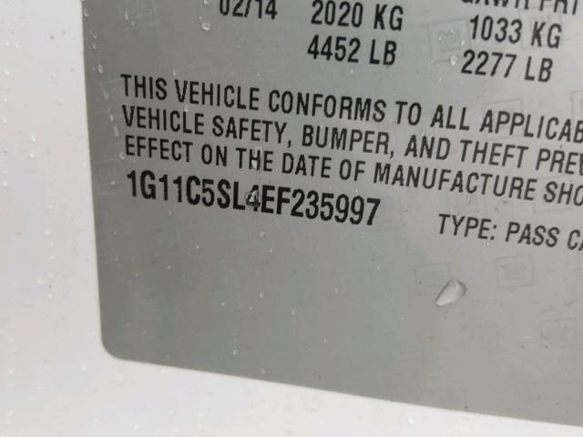 1G11C5SL4EF235997 - 2014 CHEVROLET MALIBU 1LT WHITE photo 10