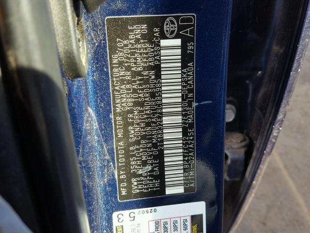 2T1BR32E78C885985 - 2008 TOYOTA COROLLA CE BLUE photo 10