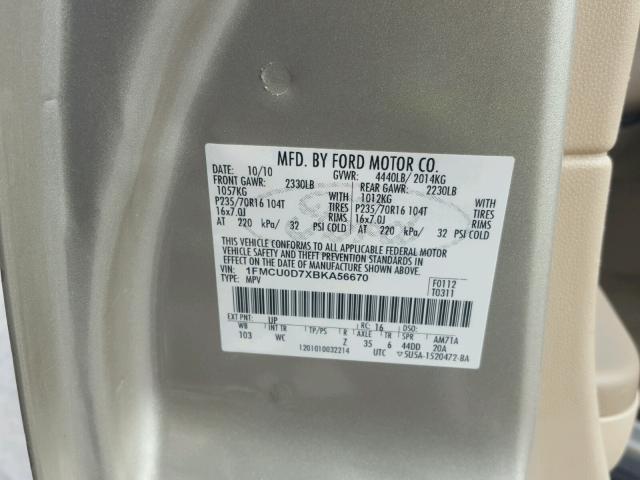 1FMCU0D7XBKA56670 - 2011 FORD ESCAPE XLT TAN photo 10