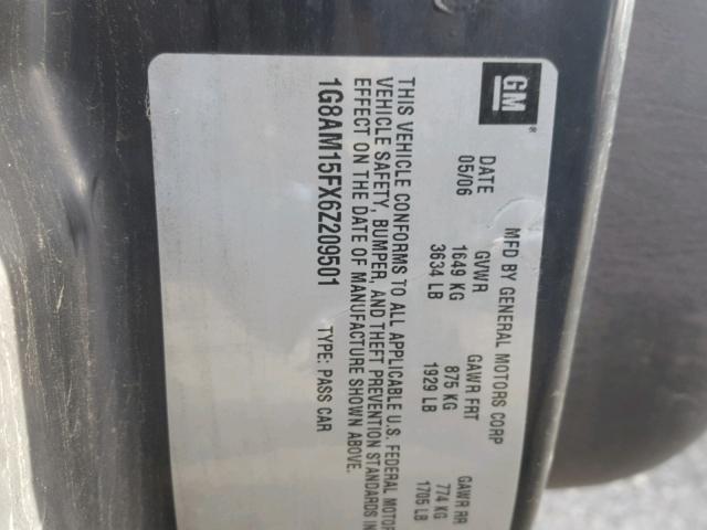 1G8AM15FX6Z209501 - 2006 SATURN ION LEVEL BLACK photo 10