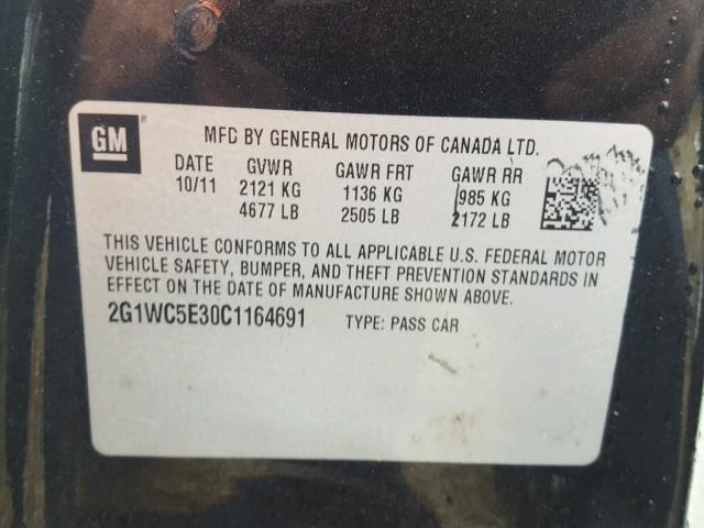 2G1WC5E30C1164691 - 2012 CHEVROLET IMPALA LTZ BLACK photo 10