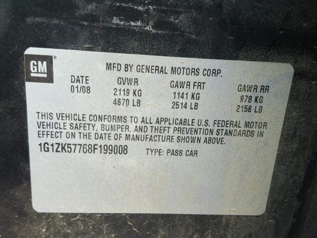 1G1ZK57768F199008 - 2008 CHEVROLET MALIBU LTZ 黑色 照片 10