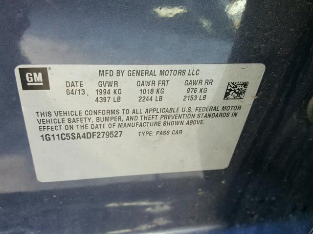 1G11C5SA4DF279527 - 2013 CHEVROLET MALIBU 1LT 蓝色 照片 10