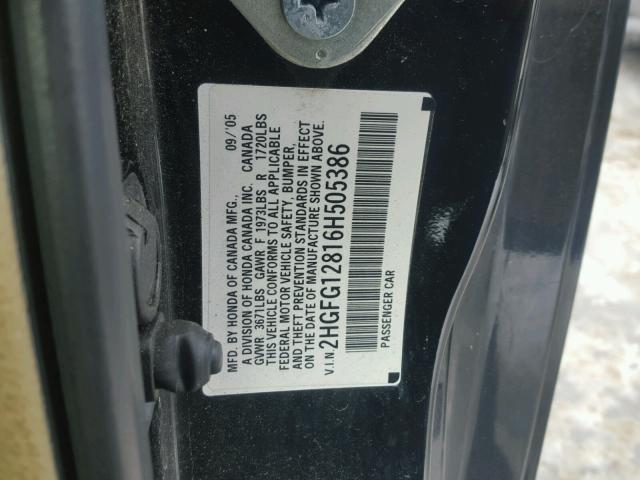 2HGFG12816H505386 - 2006 HONDA CIVIC EX BLACK photo 10
