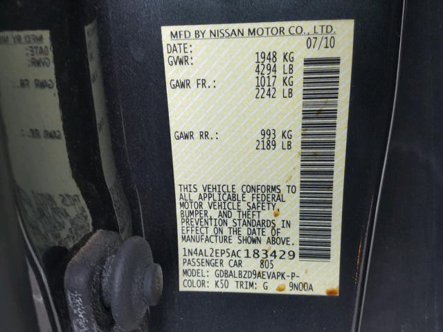 1N4AL2EP5AC183429 - 2010 NISSAN ALTIMA S CHARCOAL photo 10