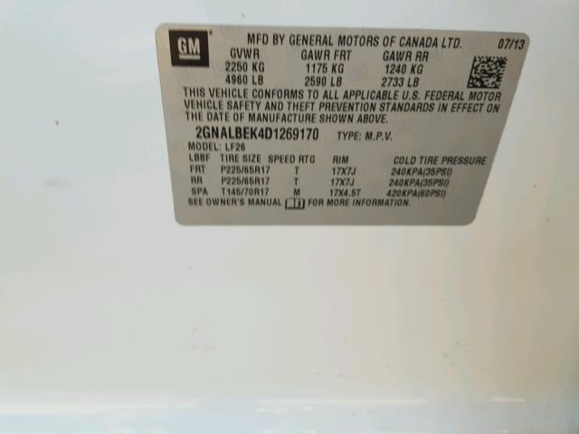 2GNALBEK4D1269170 - 2013 CHEVROLET EQUINOX LS WHITE photo 10