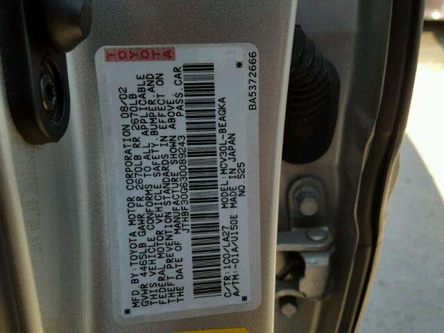 JTHBF30G630089243 - 2003 LEXUS ES 300 SILVER photo 10