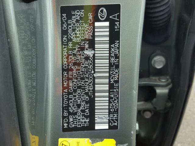 JTHBA30G155056011 - 2005 LEXUS ES 330 GREEN photo 10