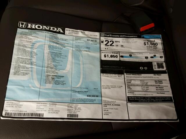 5FNRL6H75JB031248 - 2018 HONDA ODYSSEY EX BLACK photo 9