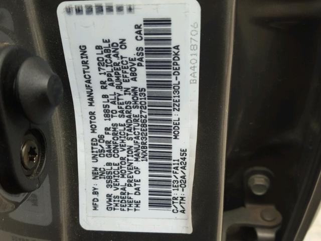 1NXBR32E86Z720135 - 2006 TOYOTA COROLLA CE CHARCOAL photo 10