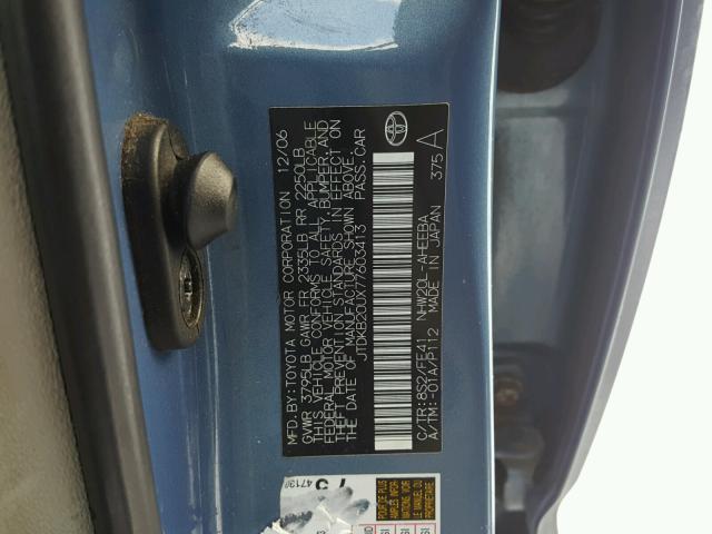 JTDKB20UX77603413 - 2007 TOYOTA PRIUS BLUE photo 10