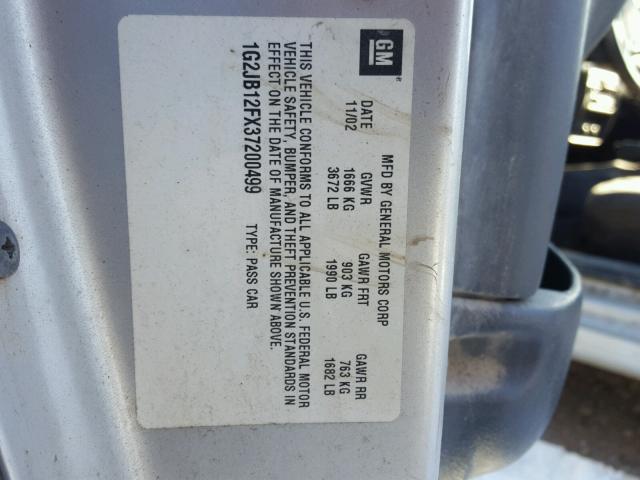 1G2JB12FX37200499 - 2003 PONTIAC SUNFIRE SILVER photo 10