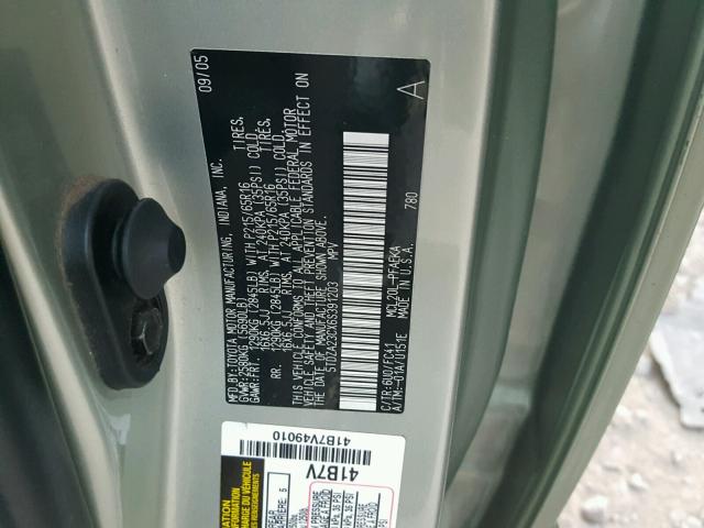 5TDZA23CX6S391203 - 2006 TOYOTA SIENNA CE GREEN photo 10