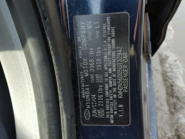 KMHDN56D05U132942 - 2005 HYUNDAI ELANTRA GL BLUE photo 10