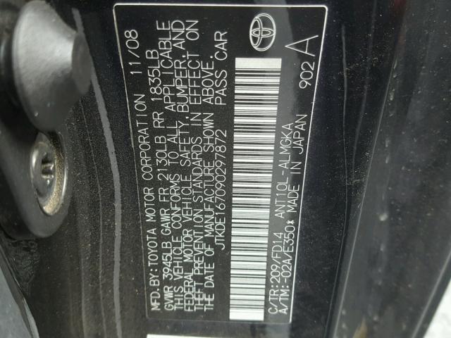 JTKDE167090297872 - 2009 TOYOTA SCION TC 黑色 照片 10