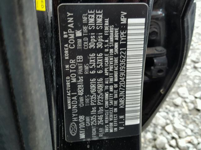 KM8JN72D49U936221 - 2009 HYUNDAI TUCSON SE BLACK photo 10