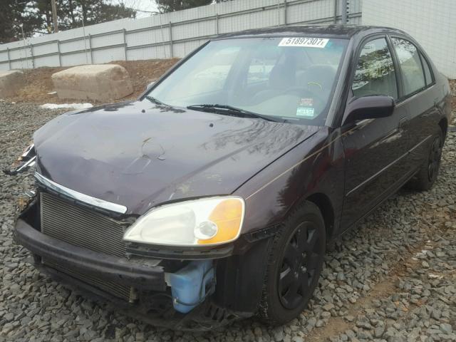 2HGES26791H518543 - 2001 HONDA CIVIC EX PURPLE photo 2