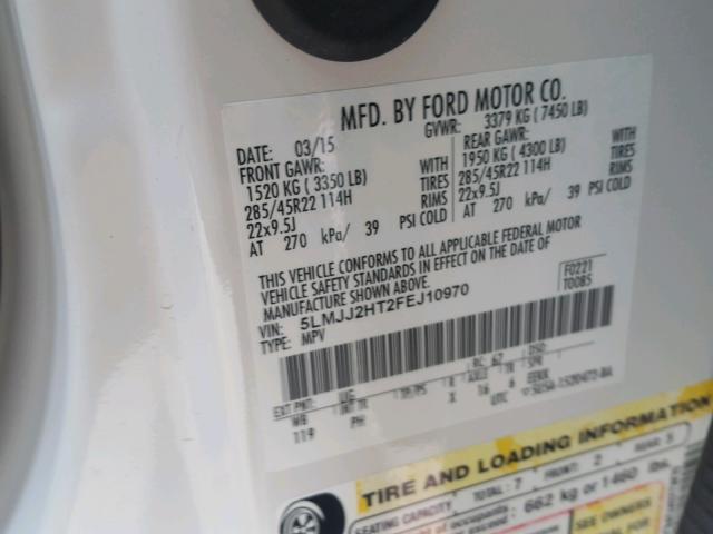 5LMJJ2HT2FEJ10970 - 2015 LINCOLN NAVIGATOR Biały zdjęcie 10