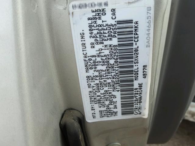 4T1BG22KX1U062588 - 2001 TOYOTA CAMRY CE SILVER photo 10