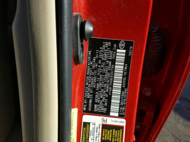 4T4BF1FK8ER357790 - 2014 TOYOTA CAMRY L RED photo 10