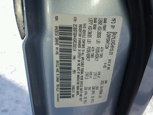 2C8GF68445R539210 - 2005 CHRYSLER PACIFICA T BLUE photo 10