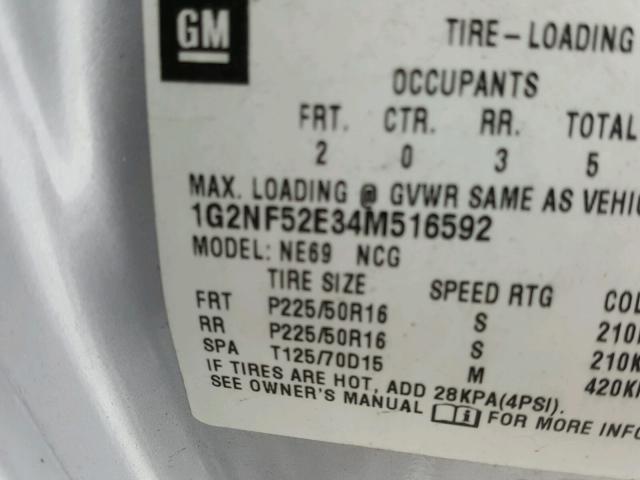 1G2NF52E34M516592 - 2004 PONTIAC GRAND AM S 银色 照片 10