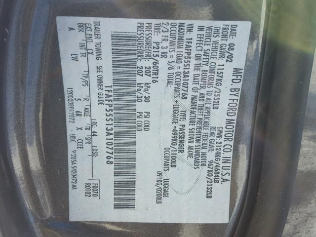 1FAFP55S13A107768 - 2003 FORD TAURUS SES GRAY photo 10