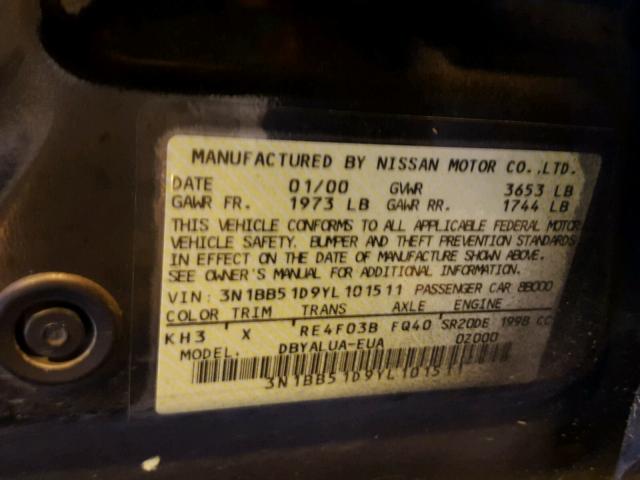 3N1BB51D9YL101511 - 2000 NISSAN SENTRA SE GRAY photo 10