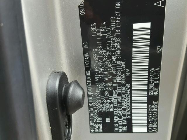 5TDZK23C69S244748 - 2009 TOYOTA SIENNA CE SILVER photo 10