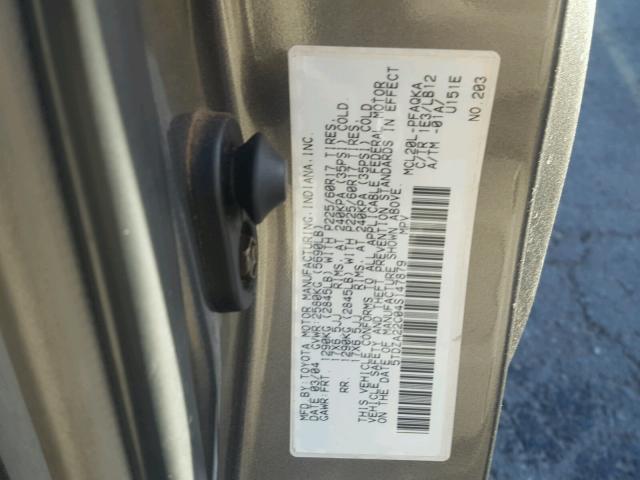 5TDZA22C04S147879 - 2004 TOYOTA SIENNA XLE CHARCOAL photo 10