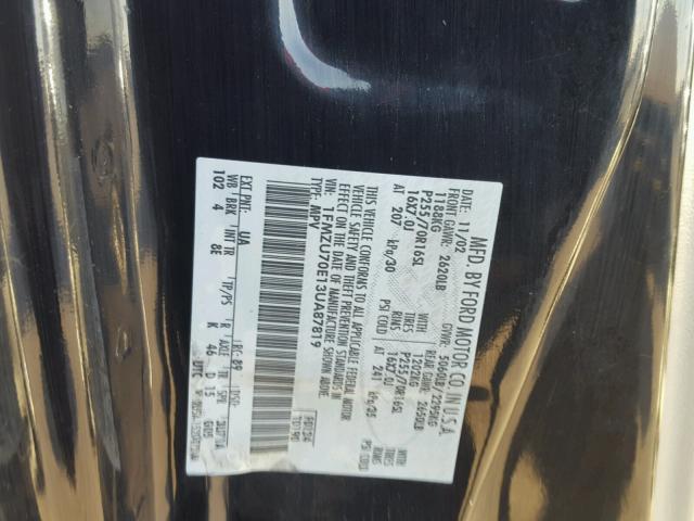 1FMZU70E13UA87819 - 2003 FORD EXPLORER S 黑色 照片 10