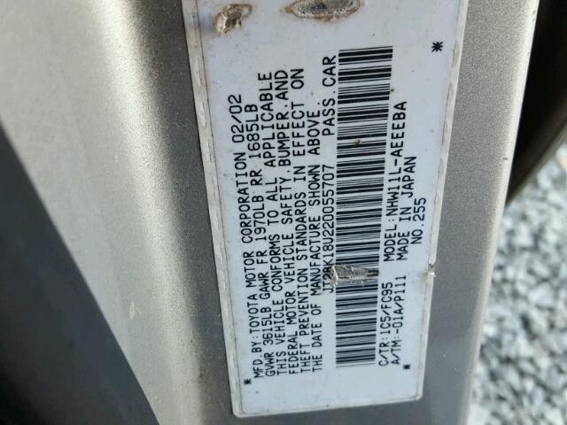 JT2BK18U220055707 - 2002 TOYOTA PRIUS SILVER photo 10