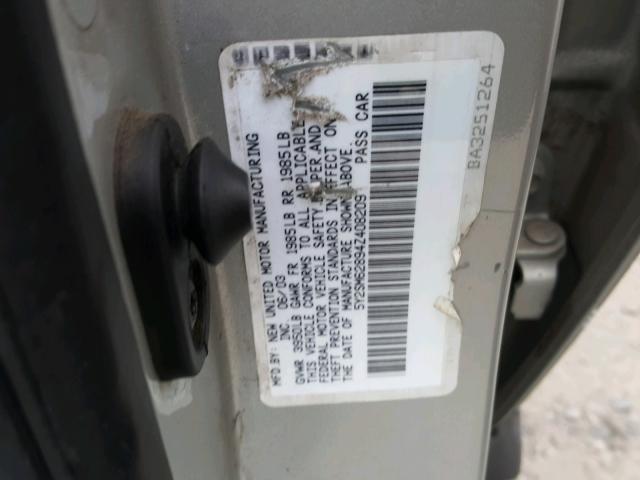 5Y2SM62894Z408209 - 2004 PONTIAC VIBE SILVER photo 10