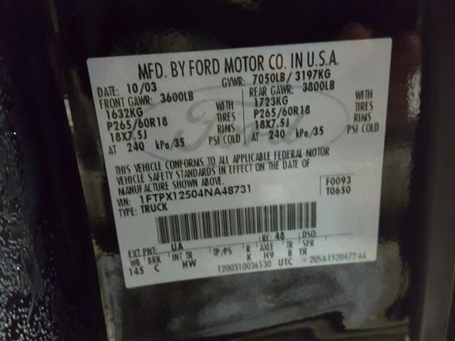 1FTPX12504NA48731 - 2004 FORD F150 BLACK photo 10