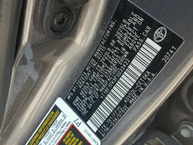4T1BF1FK9FU033422 - 2015 TOYOTA CAMRY LE CHARCOAL photo 10