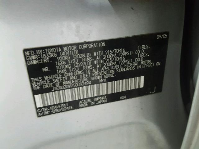 JTEGD20V750092494 - 2005 TOYOTA RAV4 SILVER photo 10