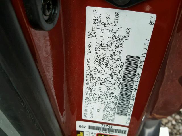 5TFUU4EN8CX040209 - 2012 TOYOTA TACOMA RED photo 10