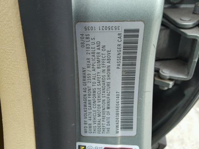 WVWAD63B95E041407 - 2005 VOLKSWAGEN PASSAT GLS GRAY photo 10