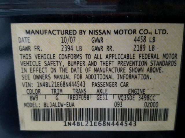 1N4BL21E68N444543 - 2008 NISSAN ALTIMA 3.5 BLUE photo 10