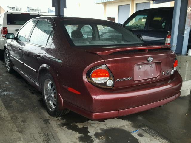 JN1CA31AX1T104503 - 2001 NISSAN MAXIMA GXE BURGUNDY photo 3