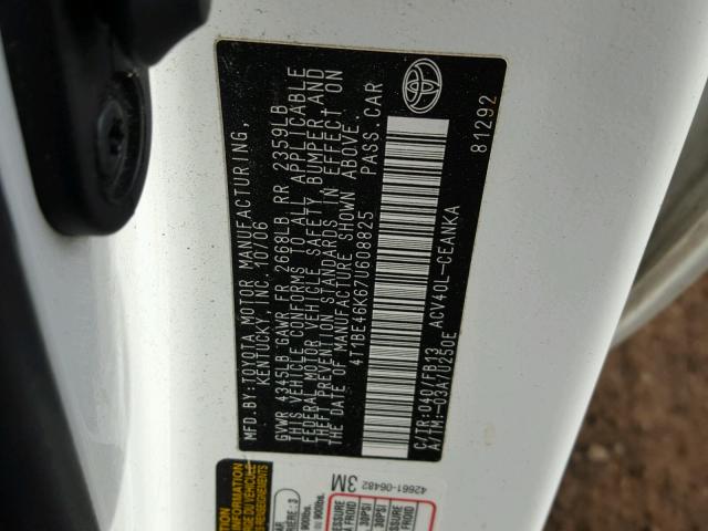 4T1BE46K67U608825 - 2007 TOYOTA CAMRY NEW WHITE photo 10