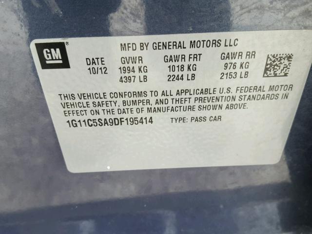 1G11C5SA9DF195414 - 2013 CHEVROLET MALIBU 1LT 蓝色 照片 10