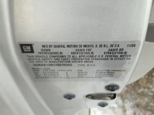 3GNDA13D17S576080 - 2007 CHEVROLET HHR LS SILVER photo 10