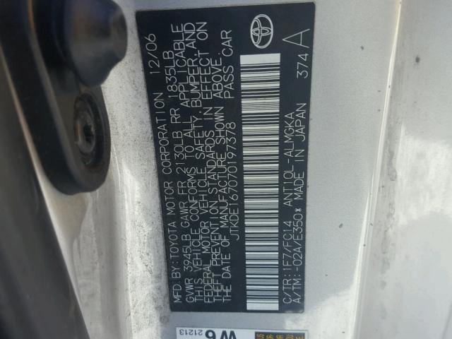 JTKDE167070197378 - 2007 TOYOTA SCION TC 银色 照片 10