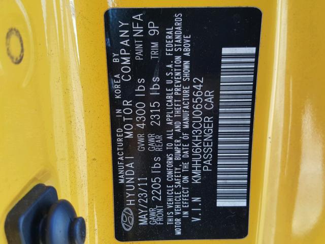 KMHHU6KH3CU065642 - 2012 HYUNDAI GENESIS CO YELLOW photo 10