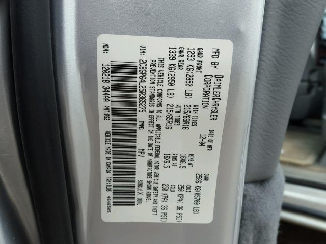 2C8GP64L25R365275 - 2005 CHRYSLER TOWN & COU SILVER photo 10