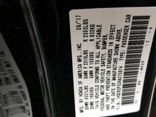 1HGCR2F50HA275974 - 2017 HONDA ACCORD SPO BLACK photo 10