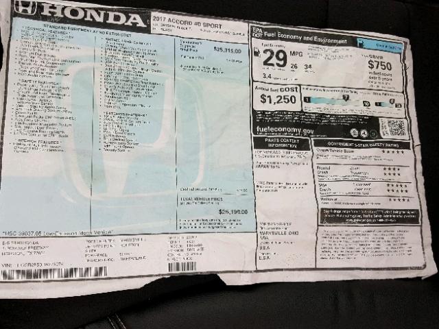 1HGCR2F50HA275974 - 2017 HONDA ACCORD SPO BLACK photo 9