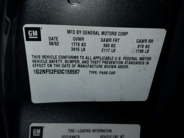 1G2NF52F93C158587 - 2003 PONTIAC GRAND AM S Boz foto 10