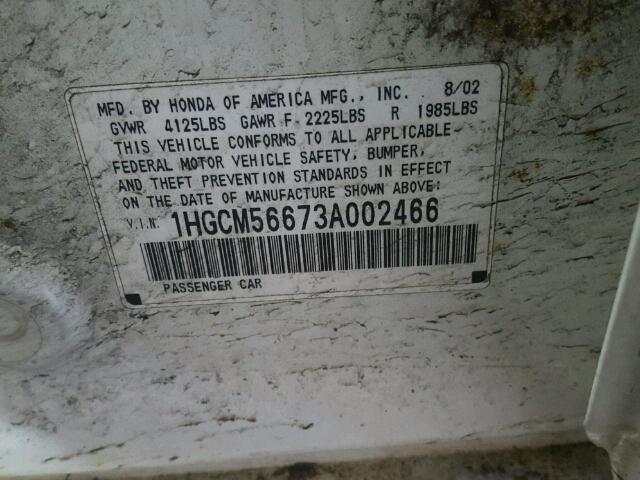 1HGCM56673A002466 - 2003 HONDA ACCORD EX WHITE photo 10